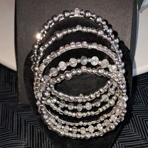 Silver Coiled Gemstone Bracelet Set